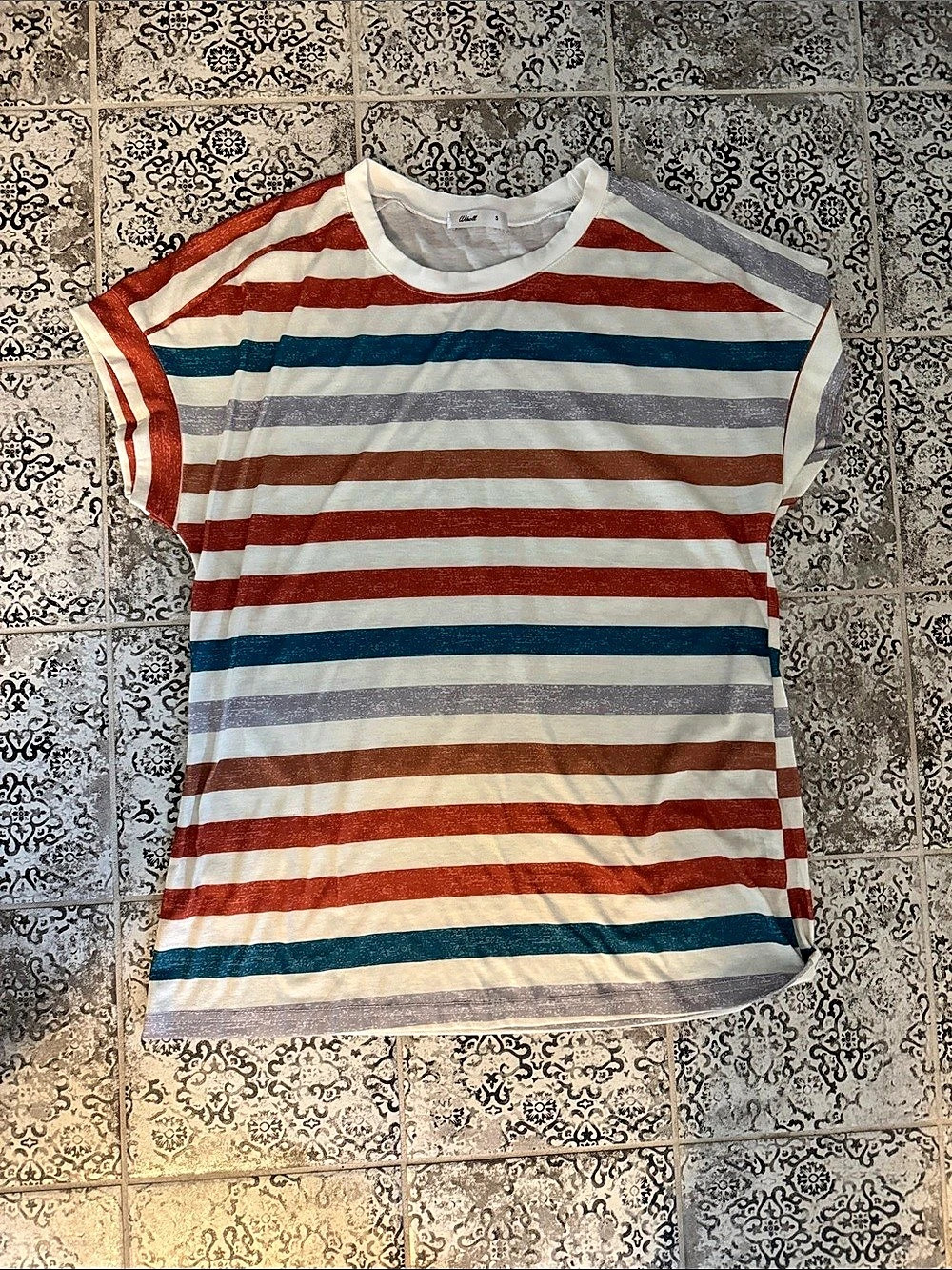 Wiholl Striped Short Sleeve Tee in White & Red Size Small